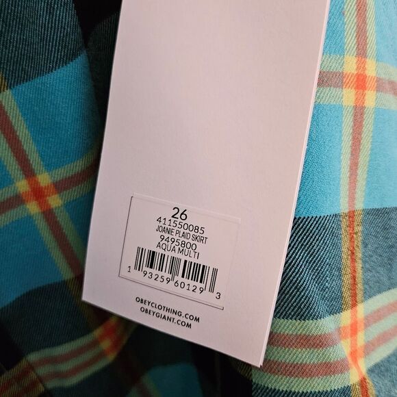 OBEY Skirt Joanie Plaid Aqua Multicolor High Waisted Business Casual Mini - Picture 5 of 8